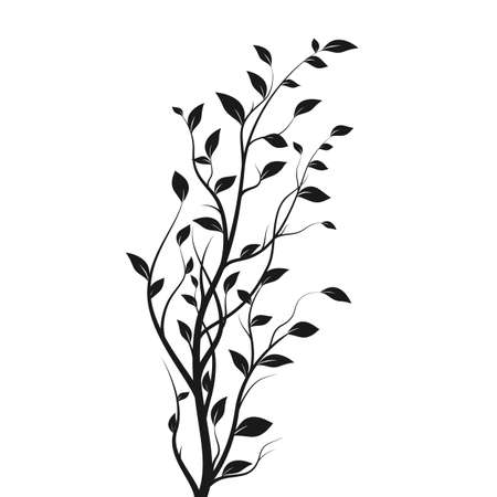 Silhouette tree branch. Bush silhouette isolated on white background with a lot of leaves. Vector illustrationのイラスト素材