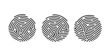 Circle Unique Fingerprint icon design for app isolated on white background. Finger print flat scan. Vector illustrationのイラスト素材