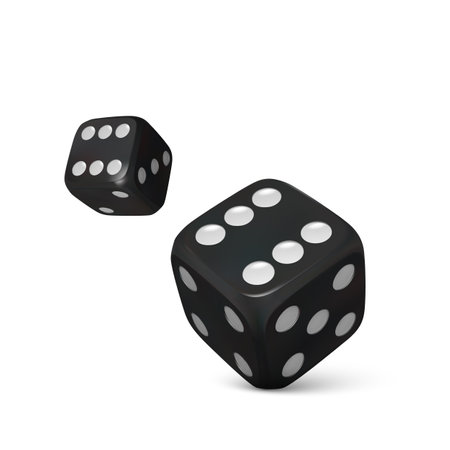 Roll black dice. Render realistic dices. Casino and betting background. Vector illustrationのイラスト素材