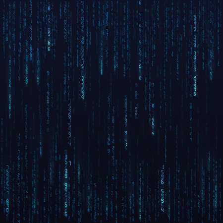 Blue hex random data stream. Matrix numbers. Big data visualisation. Sci-fi or futuristic abstract...