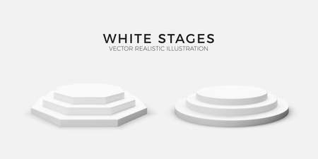 Round and hexagonel podium. Empty platform template for product advertising. Vector illustrationのイラスト素材