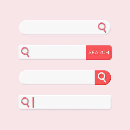 Set of search bar with magnifier. Concept of find field with 3d loupe icon. Search website page template. vector illustration in soft pastel colorsのイラスト素材