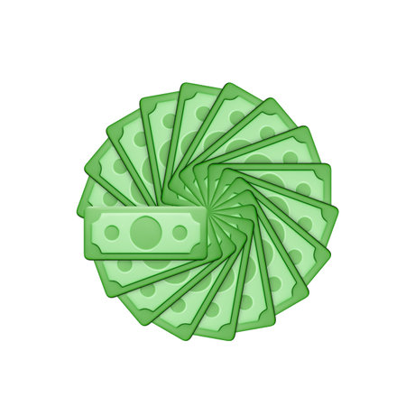 Green paper dollar icon. Dollar bill. Cartoon money isolated on white background. Vector illustrationのイラスト素材