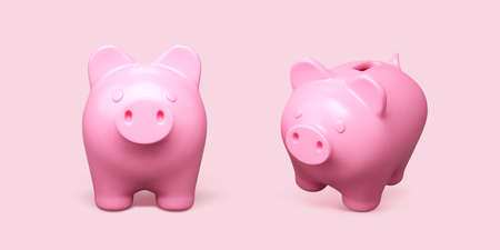 Realistic piggy bank. Pink pig isolated on white background. Piggy bank concept of money deposit and investment. Vector illustrationのイラスト素材