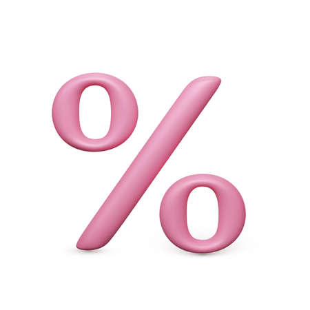 Percent icon. Pink 3D percentage sign. Big sale and discount symbol. Vector illustrationのイラスト素材