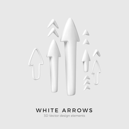 Set of White 3D Arrows. Business design element in cartoon realistic style. Vector illustrationのイラスト素材