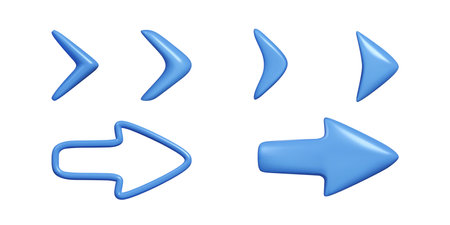 Set of blue arrow. Design element for banner in 3D realistic simple style. Vector illustration isolated on white backgroundのイラスト素材