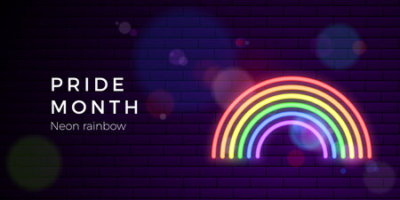 Tolerance day banner. Neon glowing rainbow. LGBT tolerance. Vector illustrationのイラスト素材