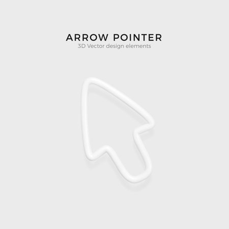 White arrow pointer in realistic cartoon style. 3D cursor symbol with shadow. Vector illustrationのイラスト素材