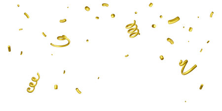 Golden confetti isolated on white background. Festive 3D confetti design element. Vector illustrationのイラスト素材
