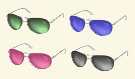 Set vector realistic sunglasses, eye glasses collection, isolated on a light backgroundのイラスト素材