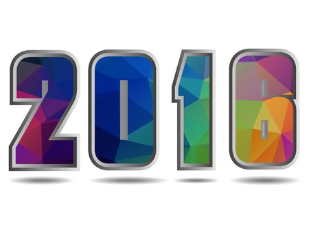 Happy New Year 2016 colorful greeting card made in polygonal origami style. Vector illustration for holiday design. Party poster, greeting card, banner or invitation. Number formed by triangles.のイラスト素材