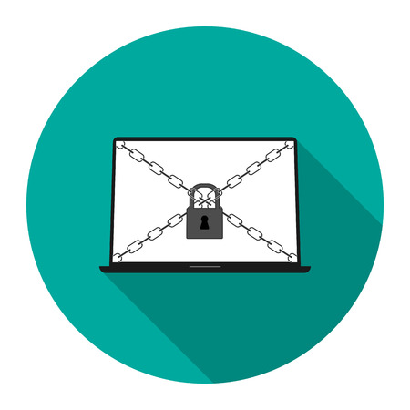 Flat laptop lock with long shadow isolated on background. Data Protection Day. . Vector illustrationのイラスト素材