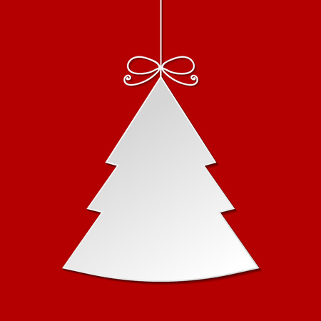 White Christmas tree with shadow isolated on red background. Vector illustrationのイラスト素材