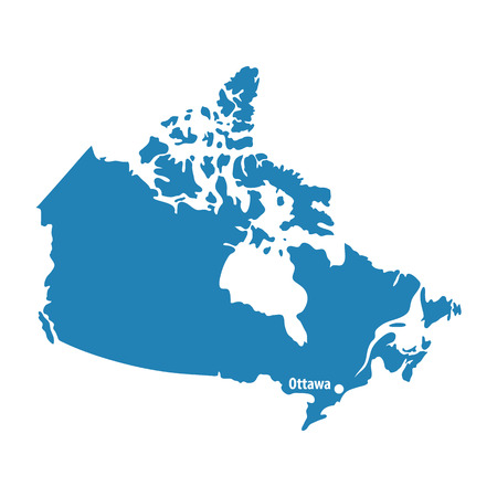 Blank Blue similar Canada map isolated on white background. North American country. Vector template for website, design, cover, infographics. Graph illustration.のイラスト素材