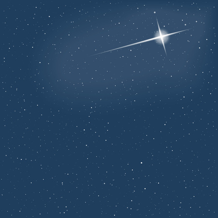Christmas star on sky. Snowfall. . Vector illustrationのイラスト素材