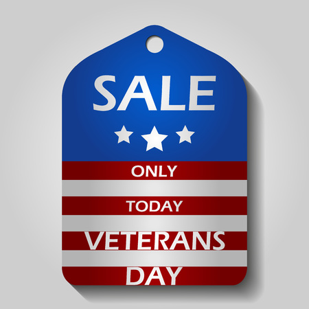 Veterans Day Sale label or price tag with national USA flag on gray background, vector illustrationのイラスト素材