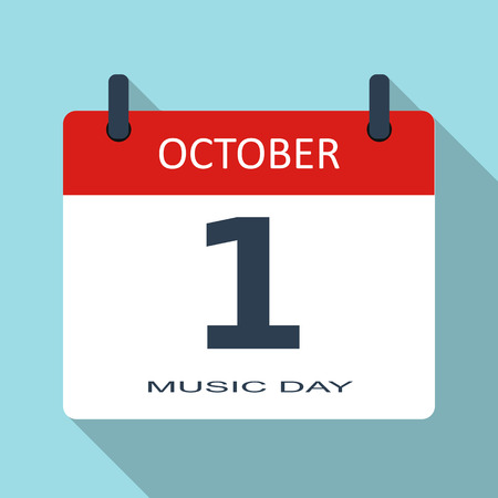 1 October. Music day. Vector flat daily calendar icon. Date and time, month. Holiday. Modern simple sign template for web site and mobile app illustration.のイラスト素材