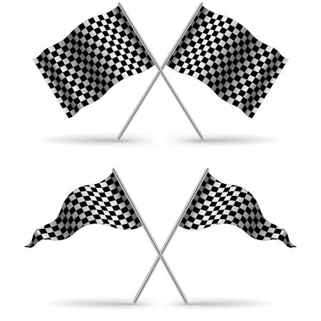 Cross Finish Flags with shadow Isolated on a White Background. Start flag Formula 1. Stock vector illustrationのイラスト素材