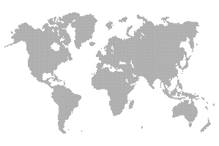 Gray Dotted world map isolated on background. Blank point template for infographic, cover design. Flat illustration.のイラスト素材