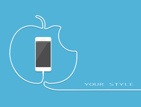 White Apple Phone charging in style gift. Surprise Smartphone with line wire. Present Cellphone, cake screenのイラスト素材