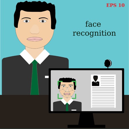 Biometric verification - young man face recognitionのイラスト素材