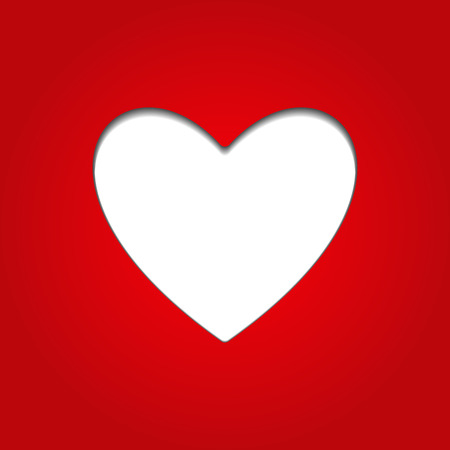 White blank heart with shadow isolated on red background. Valentines day card for your design. Minimalism. . Vector illustrationのイラスト素材