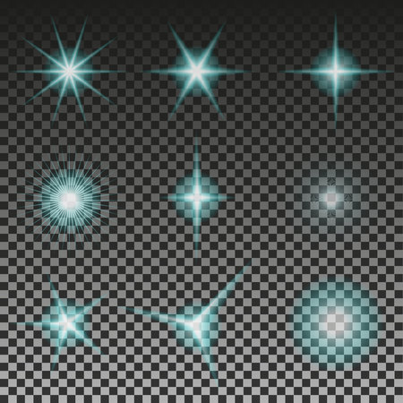 Set of Glowing Light Stars with Sparkles. . Vector illustrationのイラスト素材