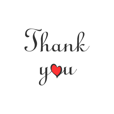 Thank you handwritten letter with heart isolated on white background . . Vector illustrationのイラスト素材