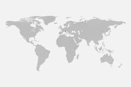 Clean Gray wave world map isolated on white background. Centric circles. Modern trendy Vector template for website, design, cover, infographics. Graph illustration.のイラスト素材