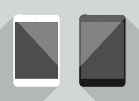 Realistic tablet collection in new ipad style. White and black device with shadow isolated on gray background. Smart template for your design, web site, development appのイラスト素材