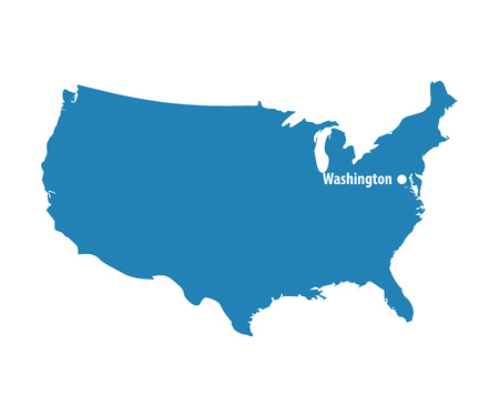 Blank Blue similar USA map with DC Washington isolated on white background. United States of America country. Vector template for website, design, cover, infographics. Graph illustration.のイラスト素材
