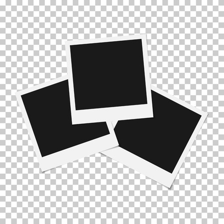Set of mixed Blank photo frame isolated on transparent background, shadow effect and empty space for your photography and picture. Scrapbook album decoration template.のイラスト素材