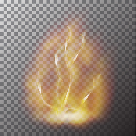 Transparent red yellow flame effect isolated on checker background. Realistic fire effect decoration. Torch effect. Glare texture. Vector illustrationのイラスト素材