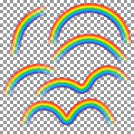 Set of different rainbows isolated on transparent background. Realistic rainbow shapes. Vector illustration.のイラスト素材