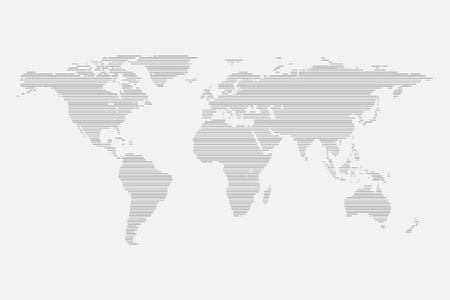 Grey World map of lines isolated on white background. Flat globe template for website design, infographics. Earth Graph vector illustration.のイラスト素材
