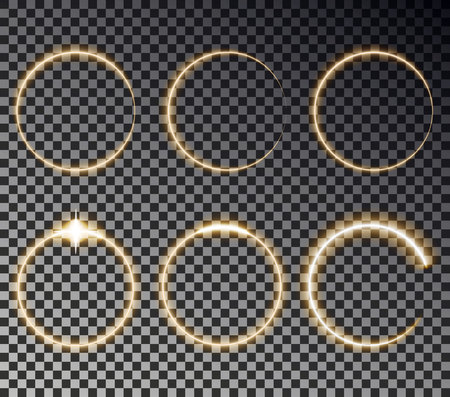 Glow circle light effect. Round magic yellow frame. Shine circle vector.のイラスト素材