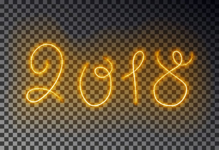 Happy 2018 New Year light line. Glowing magic fire line effect isolated on transparent background. Vector illustration.のイラスト素材