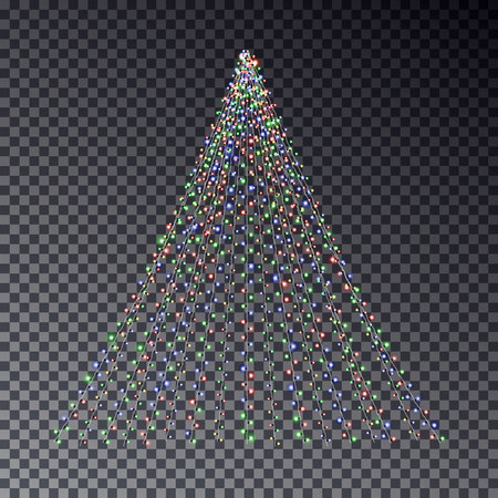 Christmas light tree, string light effect. Christmas garland vector.のイラスト素材