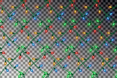 Christmas light grid decoration. Realistic garland vector. Light string effect.のイラスト素材
