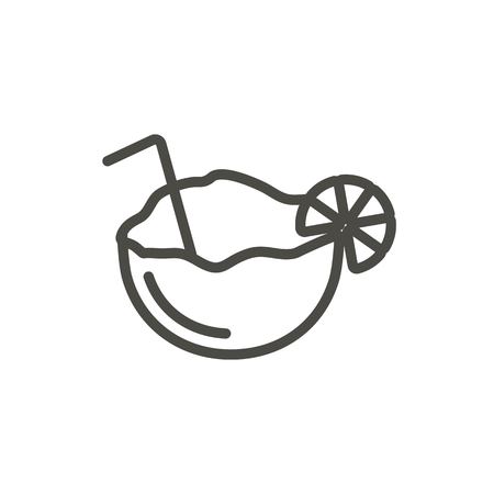Coconut cocktail icon vector. Line summer fresh drink symbol isolated. Trendy flat outline ui sign design. Thin linear coconut graphic pictogram for web site, mobile app. Logo illustration.のイラスト素材
