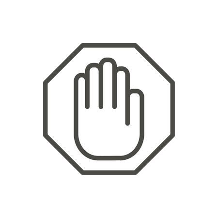 Stop hand icon vector. Line warning symbol isolated. Trendy flat outline ui sign design. Thin linear graphic pictogram for web site, mobile app. Logo illustration.のイラスト素材