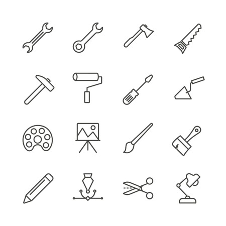 Work tools set icon vector. Outline handmade tools collection. Trendy flat instrument sign design. Thin linear graphic pictogram isolated for web site, mobile application. Logo illustration.のイラスト素材