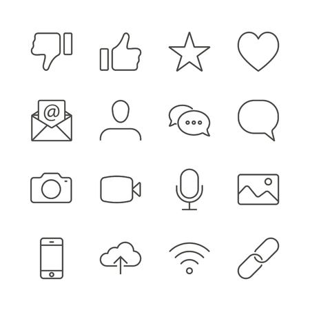 Social icon vector. Line contact symbol isolated. Trendy flat outline ui sign design. Thin linear social media graphic pictogram for web site, mobile application. Logo illustration.のイラスト素材