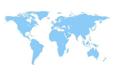 World map vector isolated on white background. Flat Earth gray similar template for web site pattern, cover, anual report, inphographics. Globe blue worldmap icon. Travel country silhouette backdrop.のイラスト素材