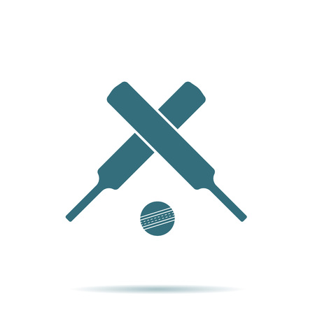 Crossed cricket bats, ball icon isolated on background. Modern simple flat sign. Business, internet concept. Trendy game vector symbol for web site design or button to mobile app. Logo illustration.のイラスト素材