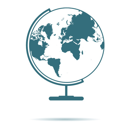 Blue Globe map icon isolated on background. Modern simple flat earth sign. Fly, internet concept. Trendy travel vector worldwide symbol for web site design or button to mobile app. Logo illustration.のイラスト素材