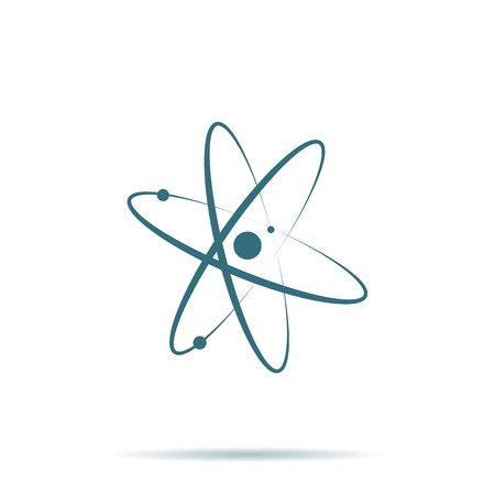 Atom vector icon. Nuclear neutron and proton symbol isolated. Modern simple flat molecular chemistry sign. Internet concept. Trendy nano symbol for web site. Logo illustration.のイラスト素材