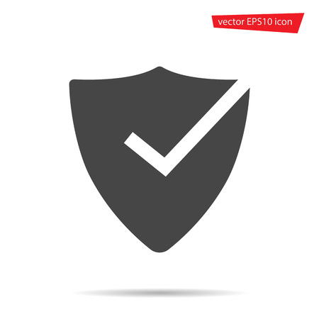 Shield icon vector. Flat protection symbol isolated on white background. Trendy internet concept. Modern sign for web site button, mobile app, ui design. Logo illustration.のイラスト素材