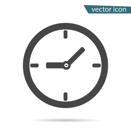 Gray clock icon isolated on background. Modern simple flat time sign. Business, internet concept. Trendy support vector watch symbol for website design, web button, mobile app. Logo illustration.のイラスト素材